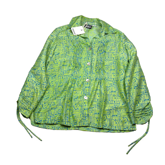 Yak Magik Tops - Yak Magik Womens Silk Shirt Medium Green Blue Vintage 90s Statement Eclectic Art